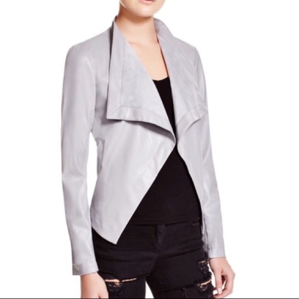 Grayish Blue Vegan Leather Jacket